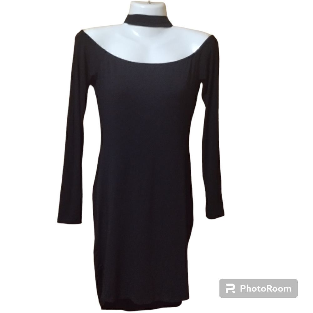 NWT S2J Black Off Shoulder Choker Dress L/S Sz S Bodycon Stretchy